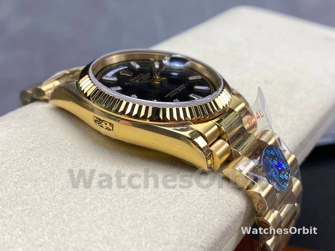 Rolex Day-Date 228238 Black Diamond Dial Fluted Bezel 40mm Mens Replica Watch