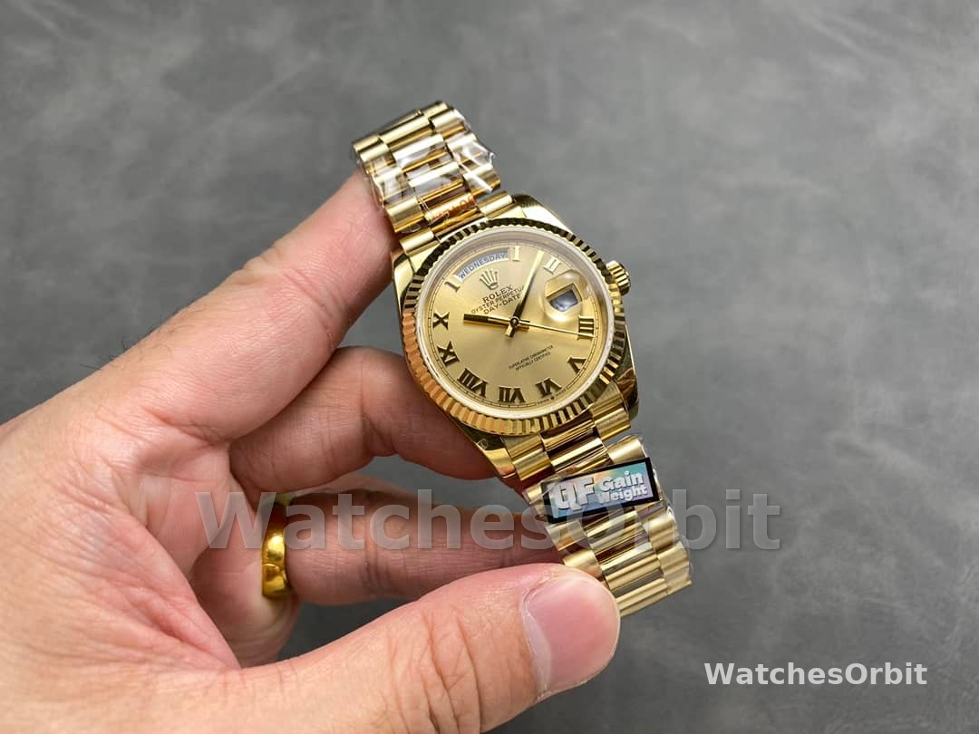 Rolex Day-Date 228238 Champagne Roman Dial Fluted Bezel 40mm Mens Replica Watch