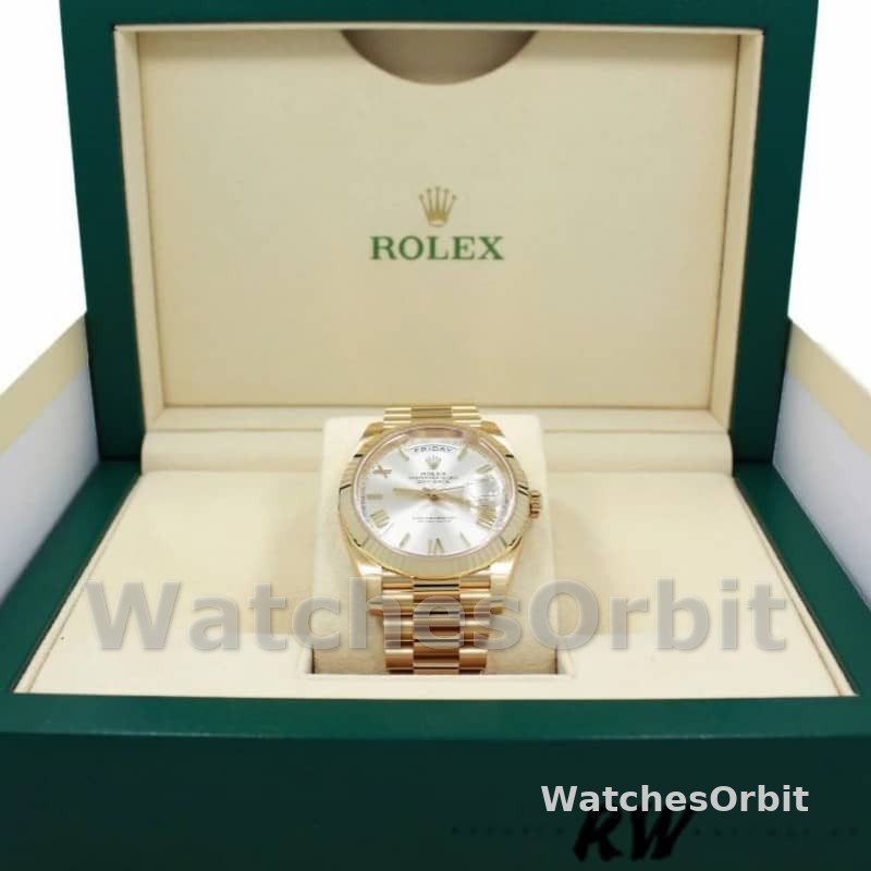 Rolex Day-Date 228238 Silver Roman Dial Fluted Bezel 40mm Mens Replica Watch