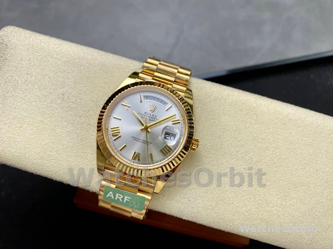 Rolex Day-Date 228238 Silver Roman Dial Fluted Bezel 40mm Mens Replica Watch