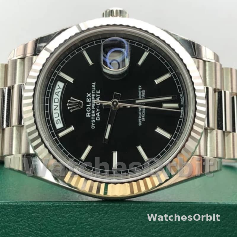 Rolex Day-Date 228239 Black Index Dial Fluted Bezel 40mm Mens Replica Watch