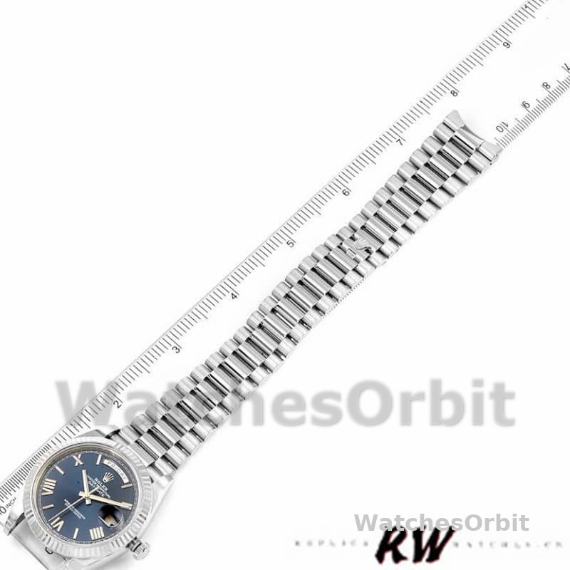 Rolex Day-Date 228239 Blue Roman Dial Fluted Bezel 40mm Mens Replica Watch