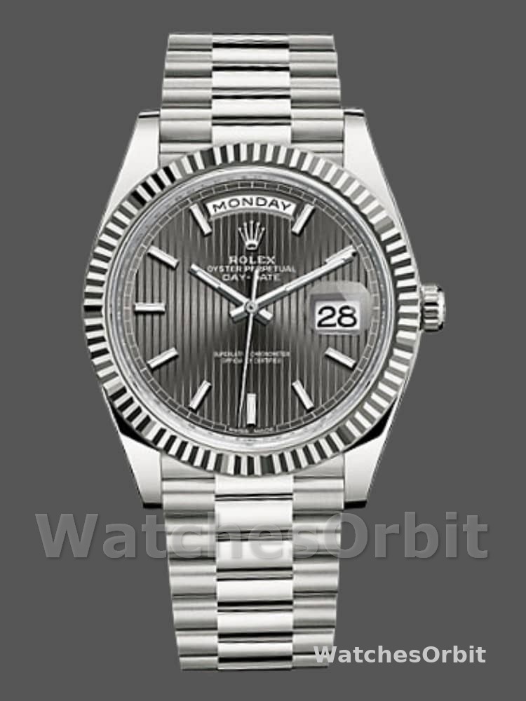 Rolex Day-Date 228239 Dark Rhodium Grey Dial Fluted Bezel 40mm Mens Replica Watch