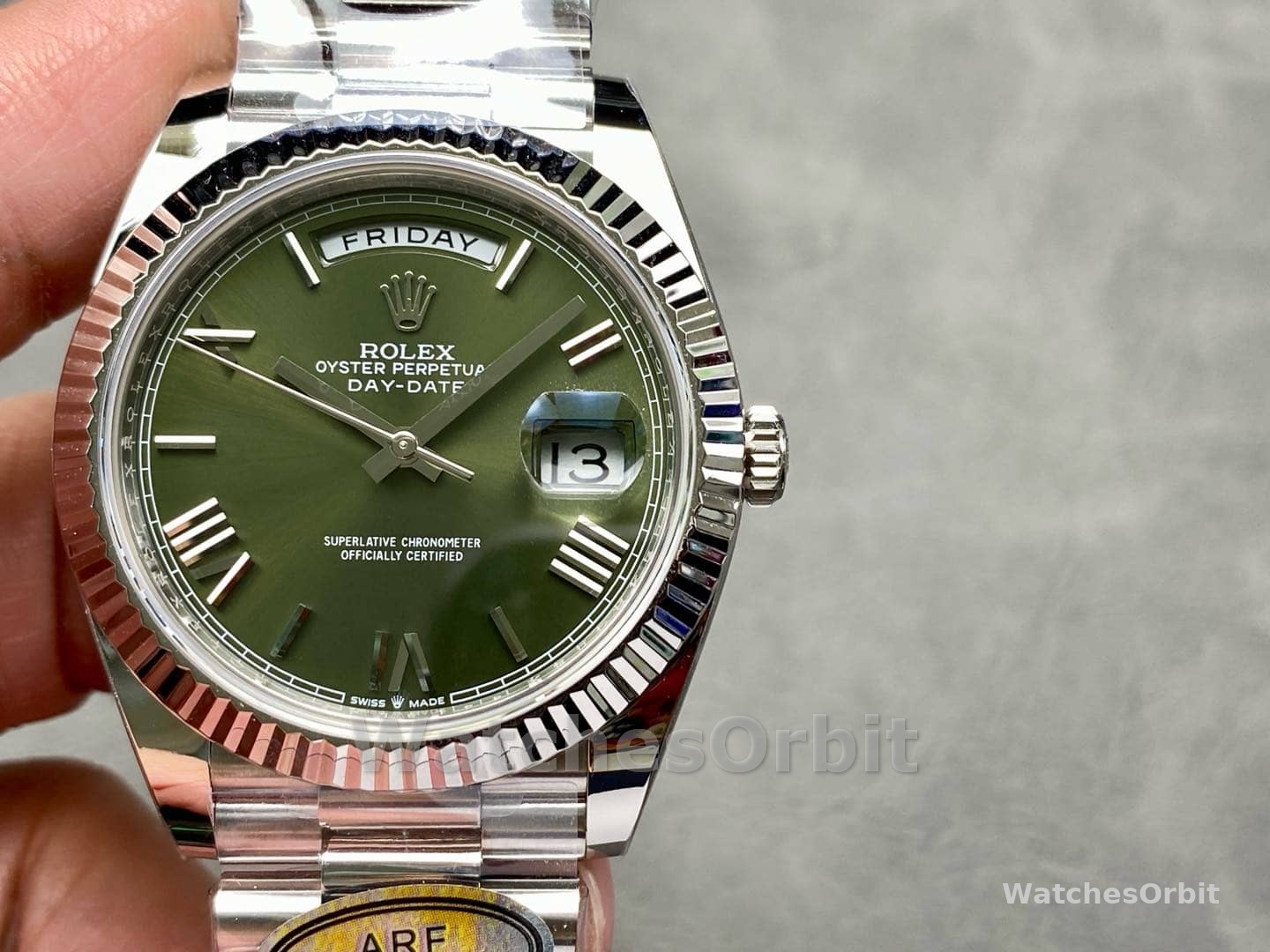 Rolex Day-Date 228239 Green Roman Dial Fluted Bezel 40mm Mens Replica Watch