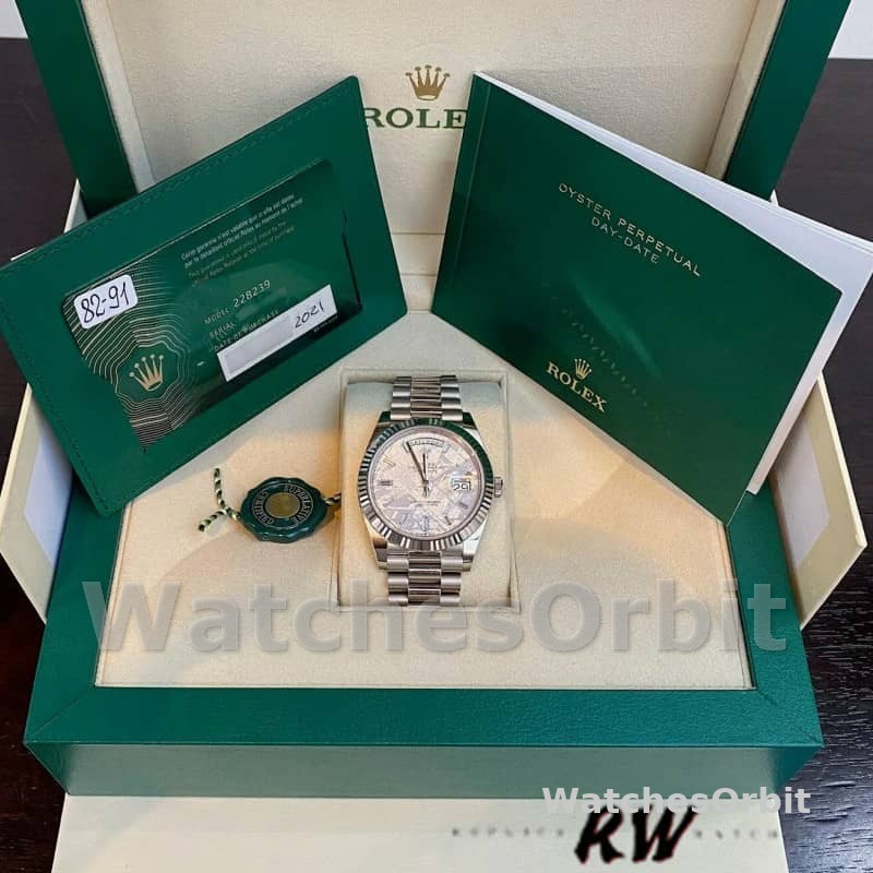 Rolex Day-Date 228239 Meteorite Grey Dial Fluted Bezel 40mm Mens Replica Watch