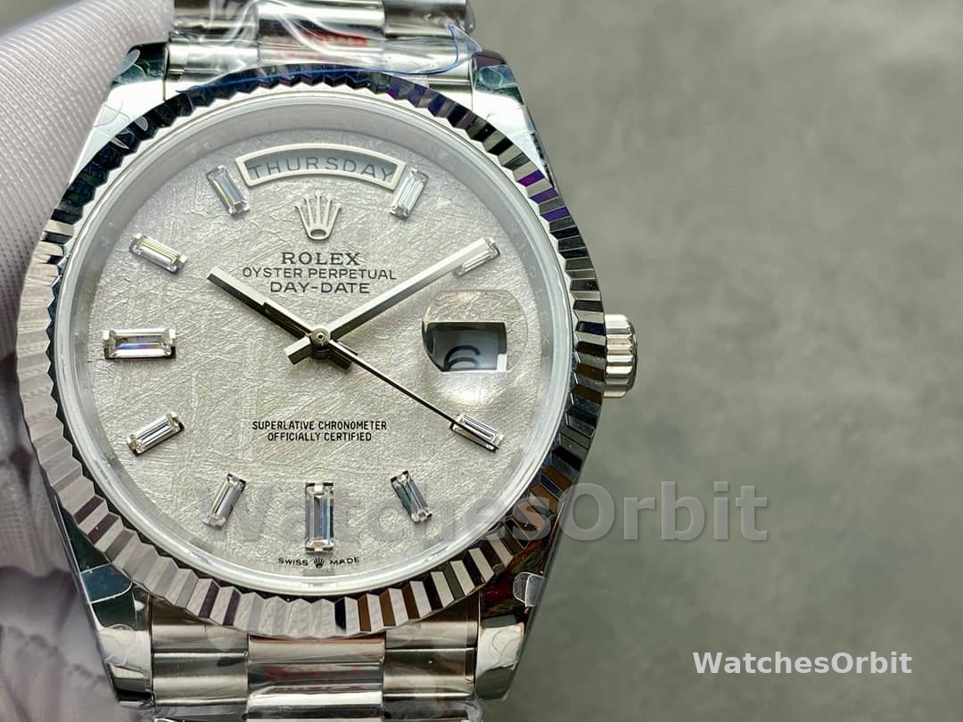 Rolex Day-Date 228239 Meteorite Grey Dial Fluted Bezel 40mm Mens Replica Watch
