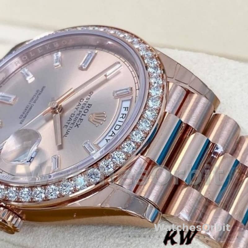 Rolex Day-Date 228345RBR 0007 Sundust Diamond Dial Diamond Bezel 40mm Mens Replica Watch
