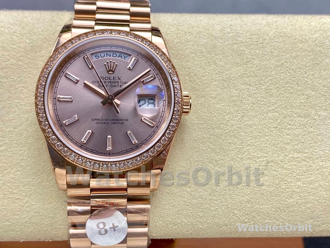 Rolex Day-Date 228345RBR 0007 Sundust Diamond Dial Diamond Bezel 40mm Mens Replica Watch