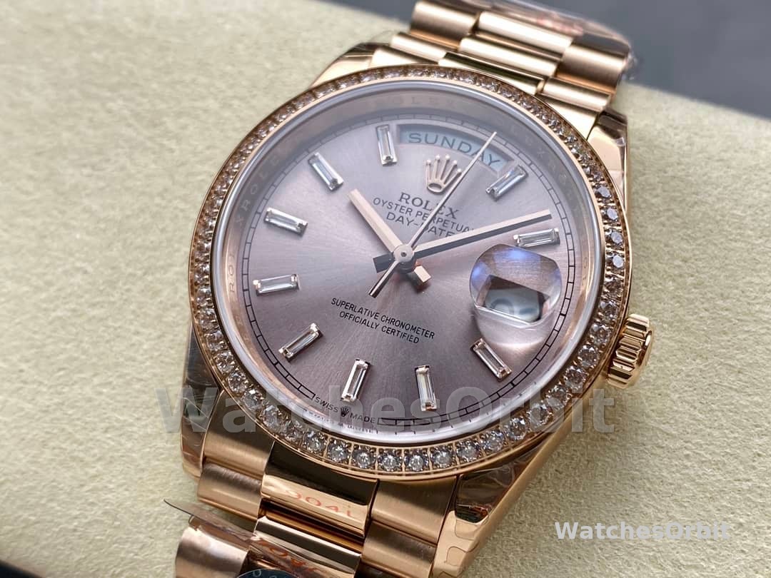 Rolex Day-Date 228345RBR 0007 Sundust Diamond Dial Diamond Bezel 40mm Mens Replica Watch