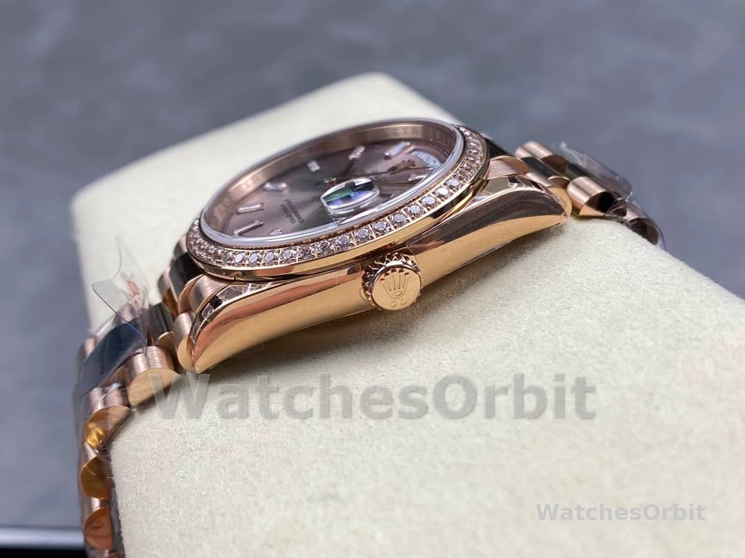 Rolex Day-Date 228345RBR 0007 Sundust Diamond Dial Diamond Bezel 40mm Mens Replica Watch