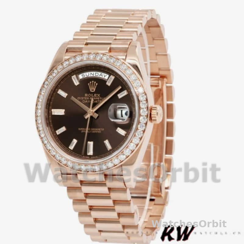 Rolex Day-Date 228345RBR Chocolate Brown Diamond Dial Diamond Bezel 40mm Mens Replica Watch