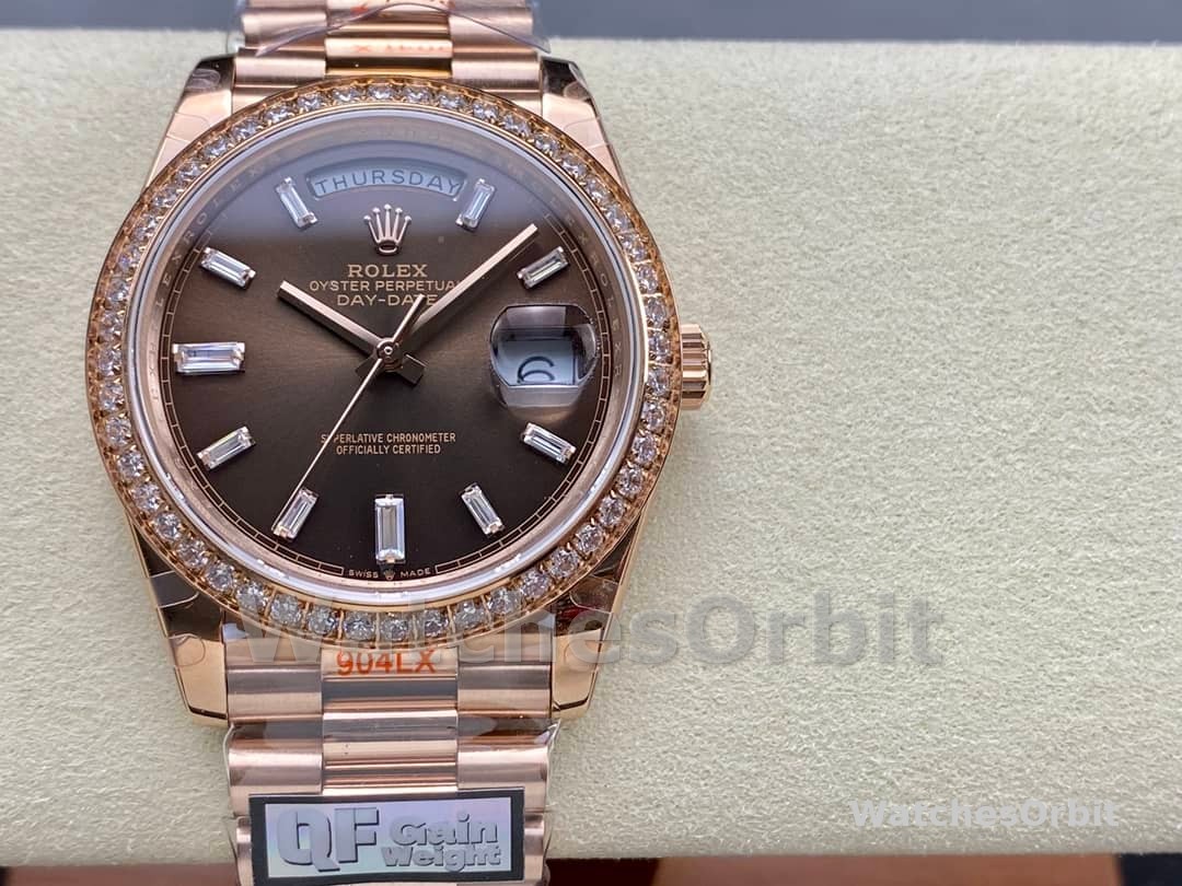 Rolex Day-Date 228345RBR Chocolate Brown Diamond Dial Diamond Bezel 40mm Mens Replica Watch