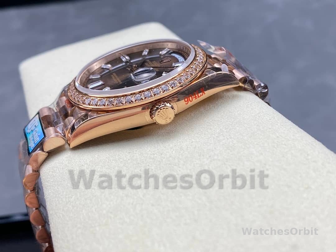 Rolex Day-Date 228345RBR Chocolate Brown Diamond Dial Diamond Bezel 40mm Mens Replica Watch