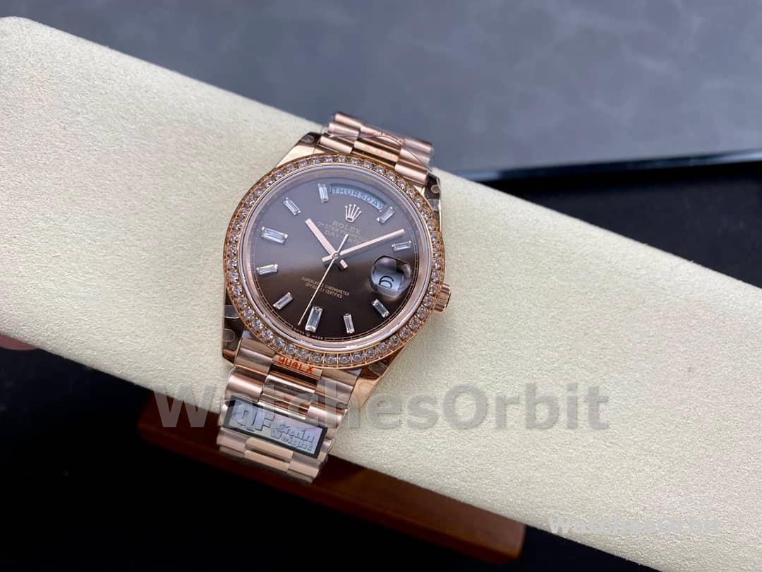 Rolex Day-Date 228345RBR Chocolate Brown Diamond Dial Diamond Bezel 40mm Mens Replica Watch