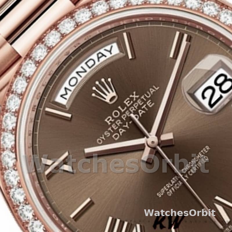 Rolex Day-Date 228345RBR Chocolate Brown Roman Dial Diamond Bezel 40mm Mens Replica Watch
