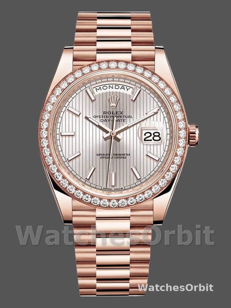 Rolex Day-Date 228345RBR Sundust Stripe Motif Dial Diamond Bezel 40mm Mens Replica Watch