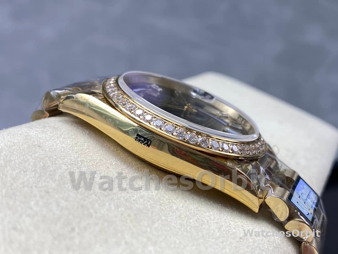 Rolex Day-Date 228348RBR 0043 Black Diamond Dial Diamond Bezel 40mm Mens Replica Watch