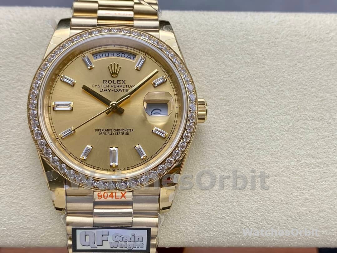 Rolex Day-Date 228348RBR Champagne Diamond Dial Diamond Bezel 40mm Mens Replica Watch
