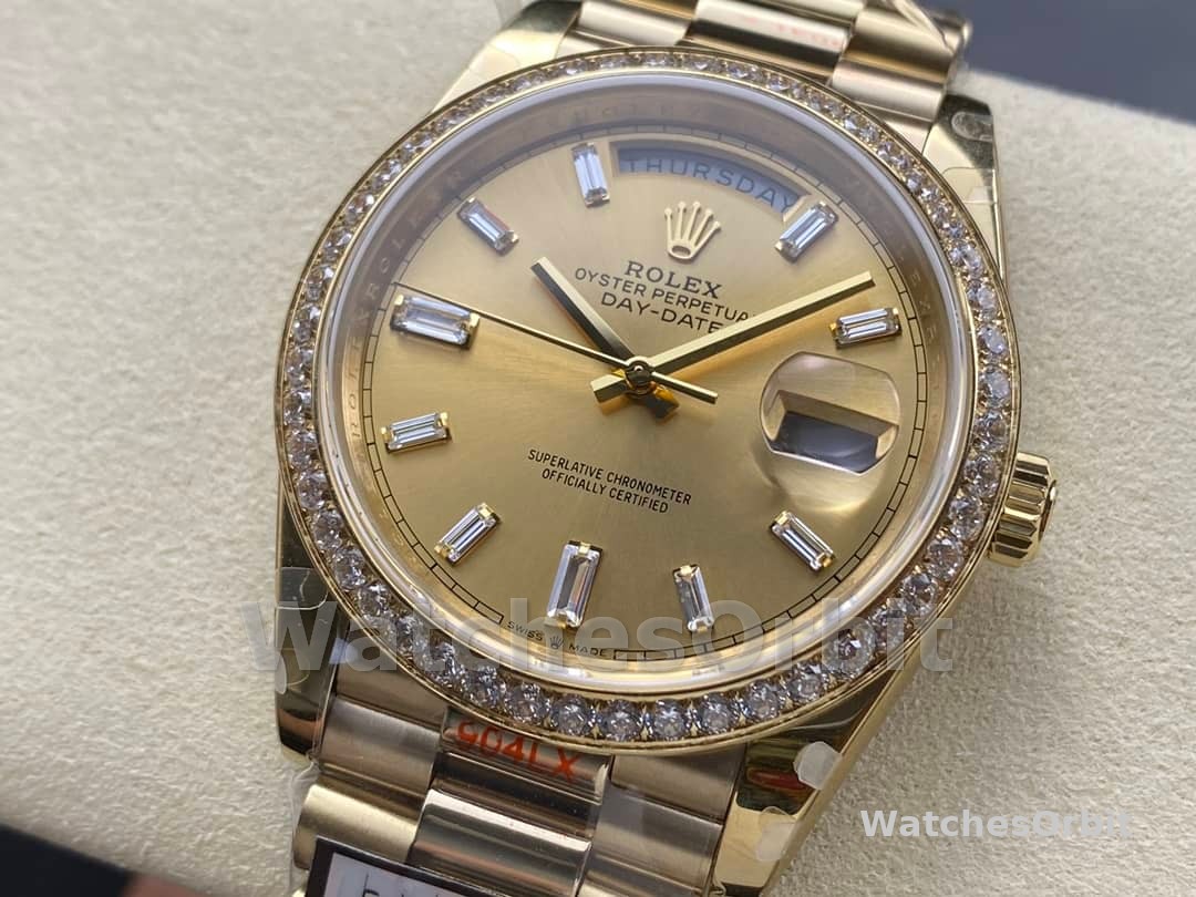 Rolex Day-Date 228348RBR Champagne Diamond Dial Diamond Bezel 40mm Mens Replica Watch