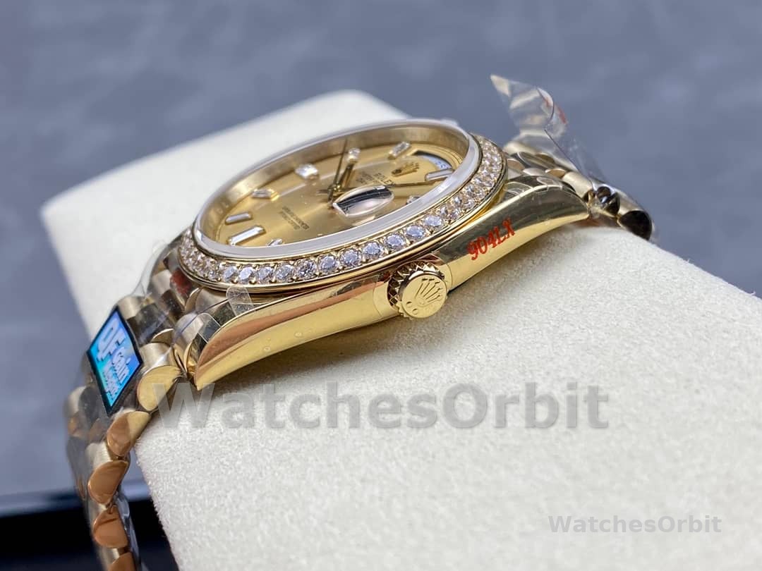 Rolex Day-Date 228348RBR Champagne Diamond Dial Diamond Bezel 40mm Mens Replica Watch