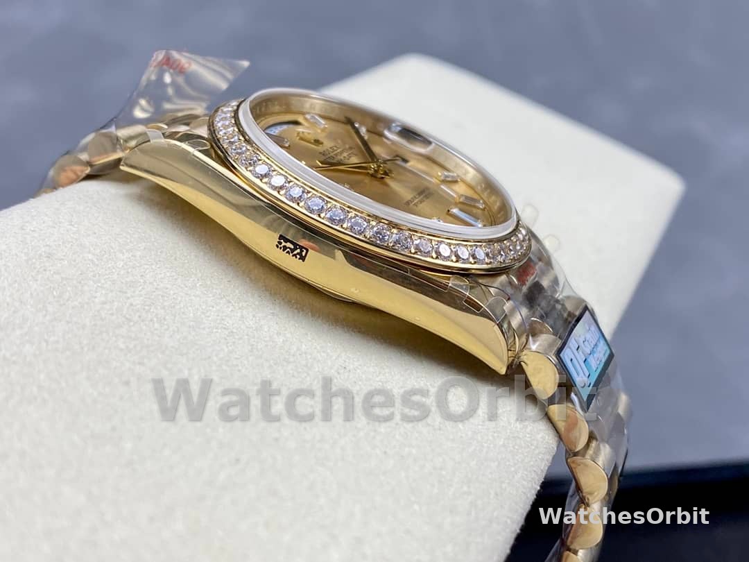 Rolex Day-Date 228348RBR Champagne Diamond Dial Diamond Bezel 40mm Mens Replica Watch