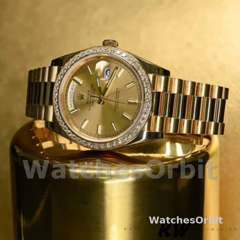 Rolex Day-Date 228348RBR Champagne Index Dial Diamond Bezel 40mm Mens Replica Watch