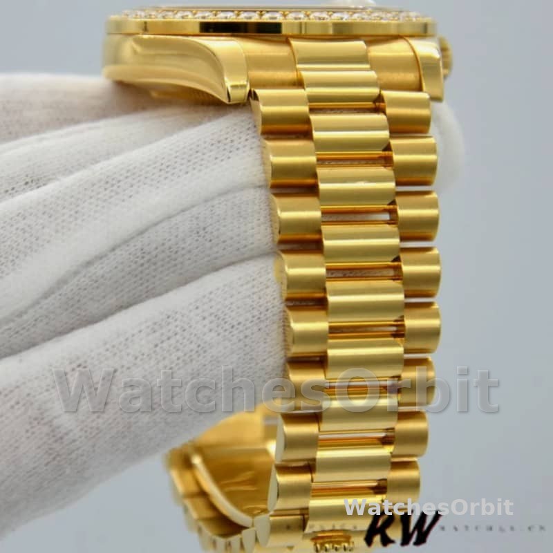 Rolex Day-Date 228348RBR White Roman Dial Diamond Bezel 40mm Mens Replica Watch