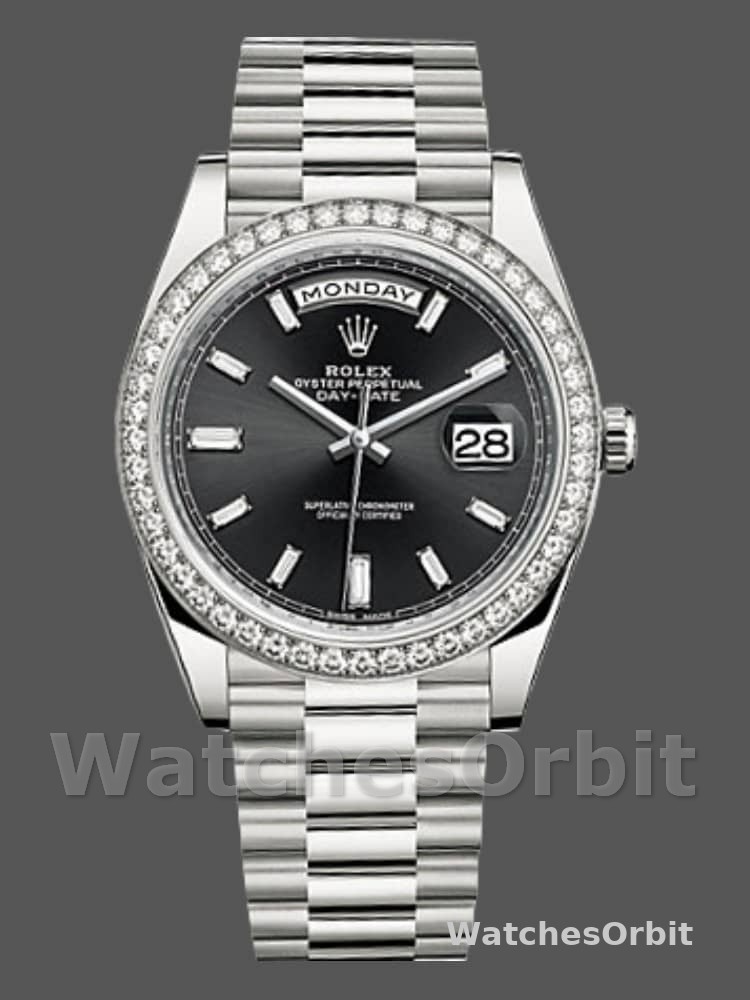 Rolex Day-Date 228349RBR Black Dial Diamond Bezel 40mm Mens Replica Watch