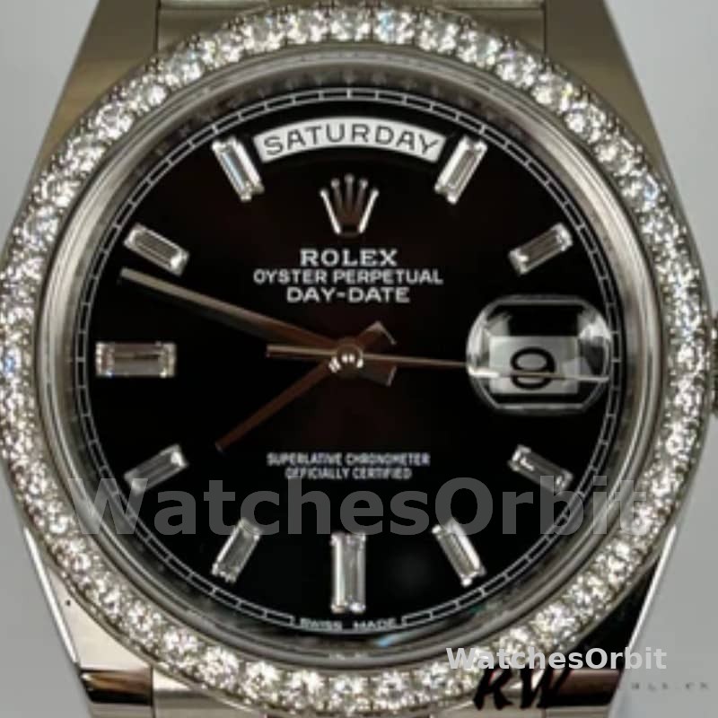 Rolex Day-Date 228349RBR Black Dial Diamond Bezel 40mm Mens Replica Watch