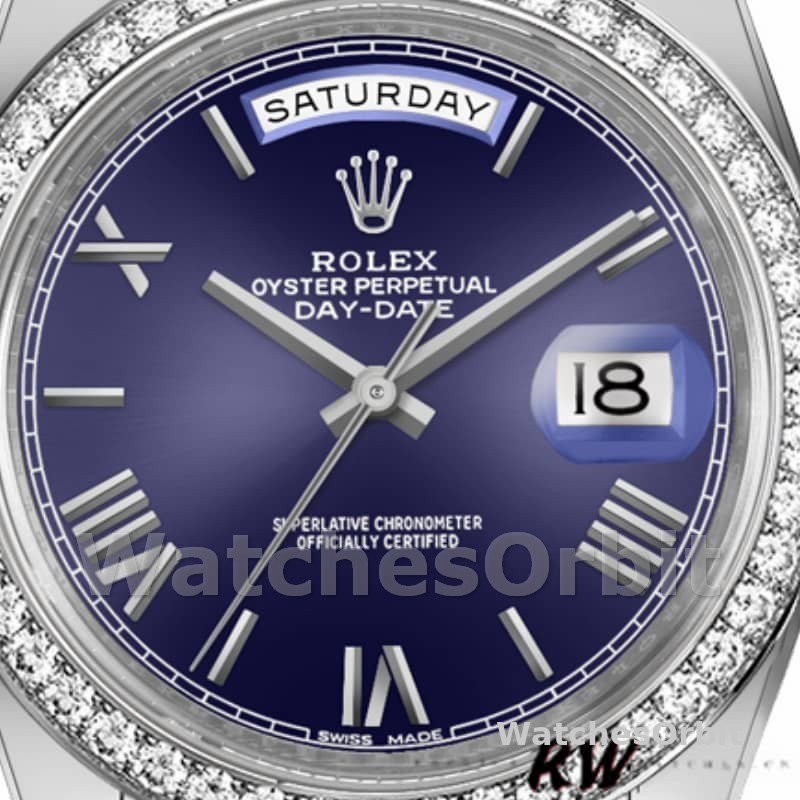 Rolex Day-Date 228349RBR Blue Roman Dial Diamond Bezel 40mm Mens Replica Watch