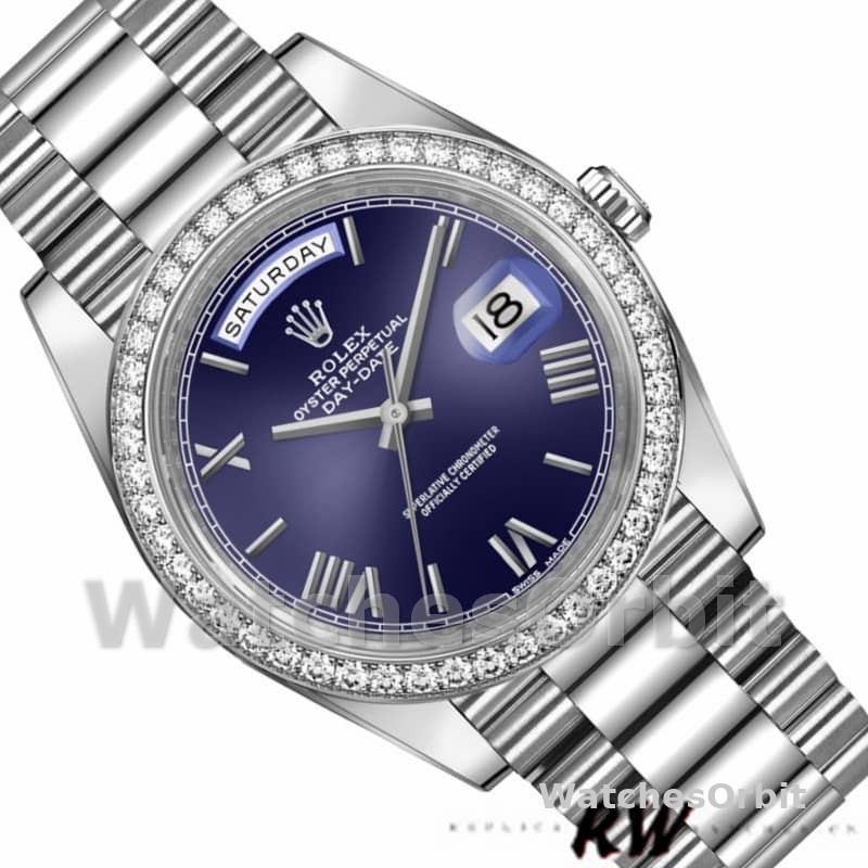 Rolex Day-Date 228349RBR Blue Roman Dial Diamond Bezel 40mm Mens Replica Watch