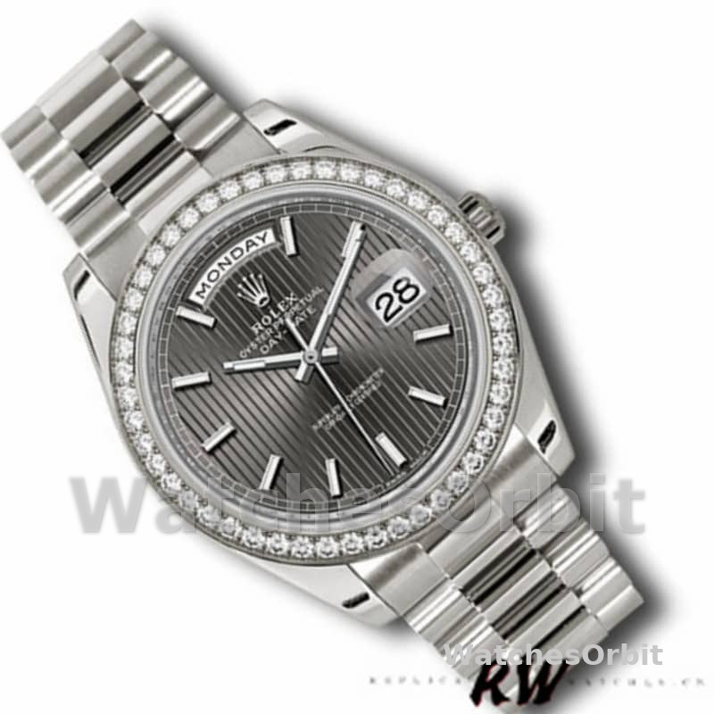 Rolex Day-Date 228349RBR Dark Rhodium Dial Diamond Bezel 40mm Mens Replica Watch