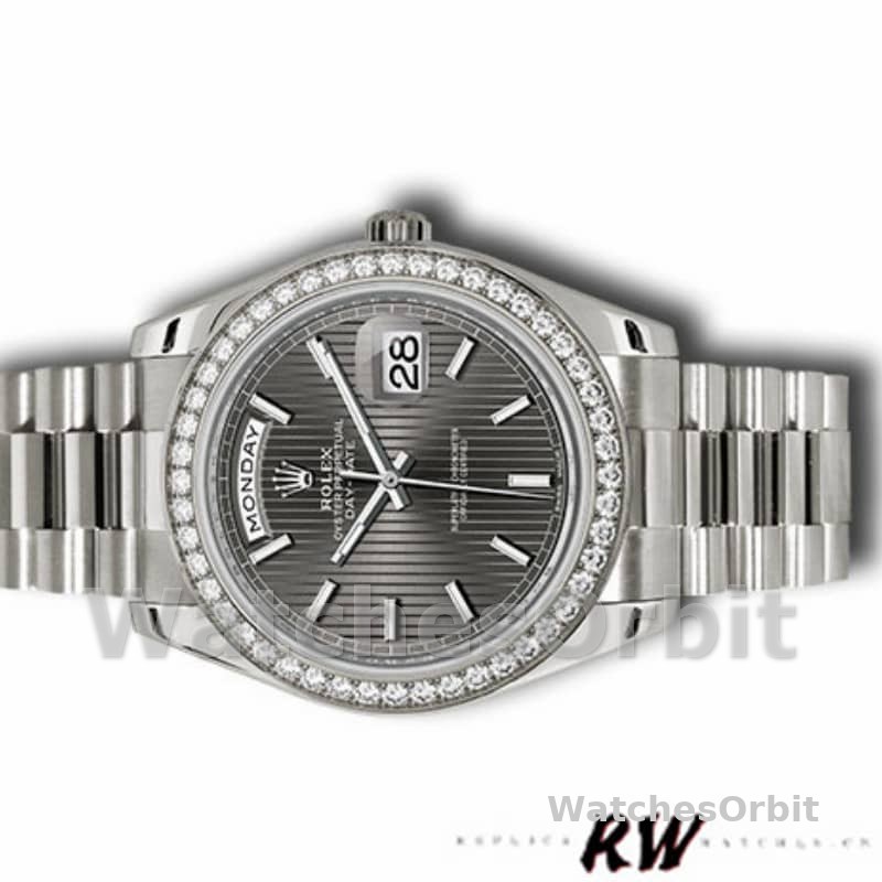 Rolex Day-Date 228349RBR Dark Rhodium Dial Diamond Bezel 40mm Mens Replica Watch