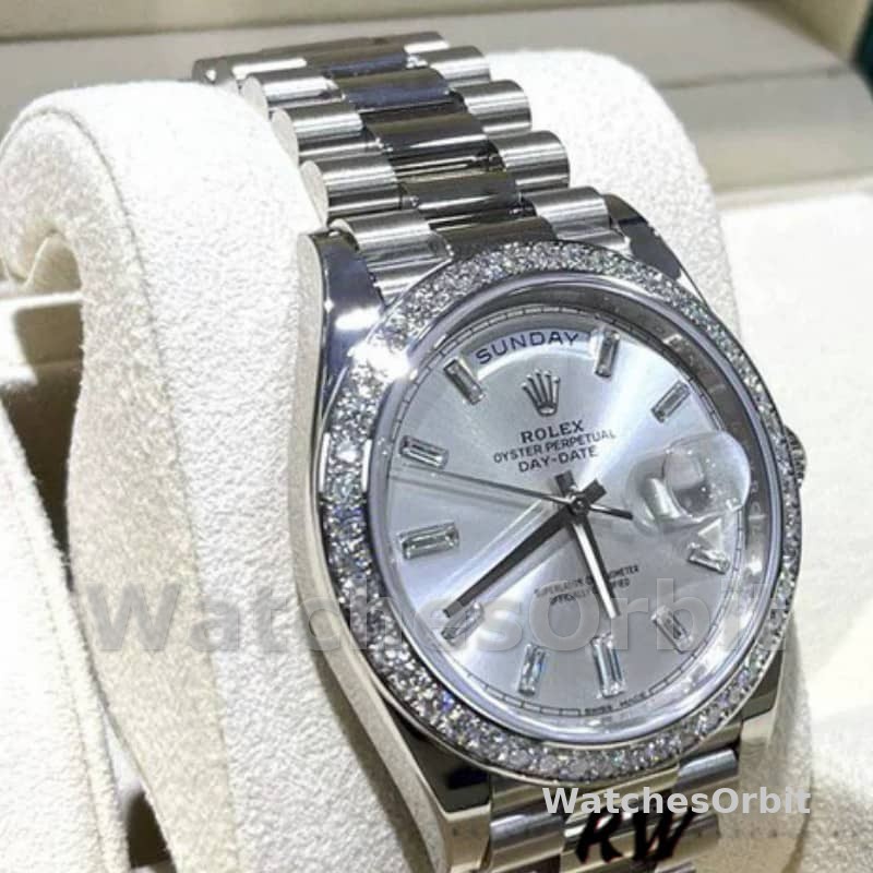 Rolex Day-Date 228349RBR Silver Dial Diamond Bezel 40mm Mens Replica Watch