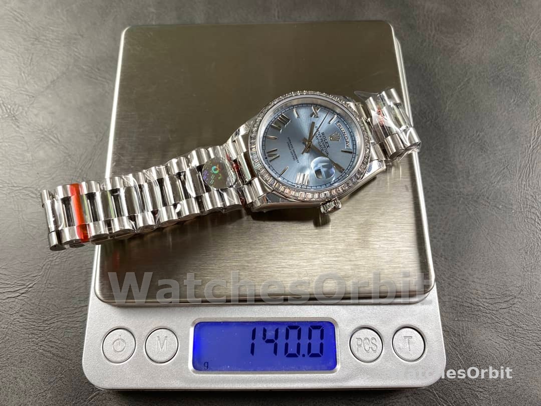 Rolex Day-Date 228396TBR 0030 Ice Blue Dial Platinum Diamond Bezel 40mm Mens Replica Watch