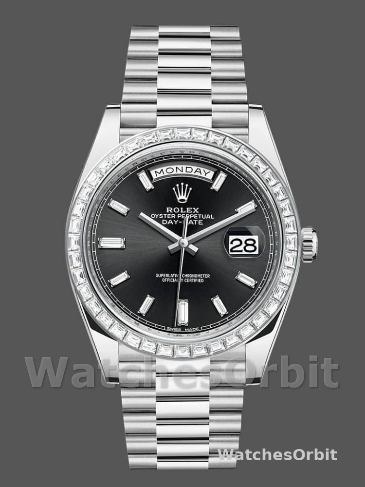 Rolex Day-Date 228396TBR Black Dial Diamond Bezel 40mm Mens Replica Watch