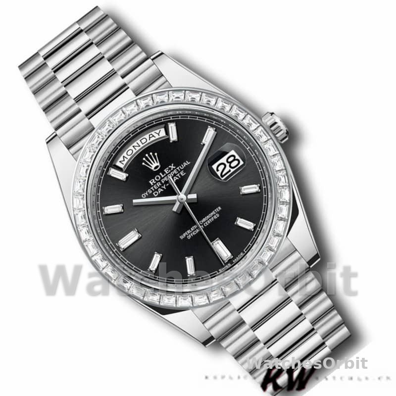 Rolex Day-Date 228396TBR Black Dial Diamond Bezel 40mm Mens Replica Watch