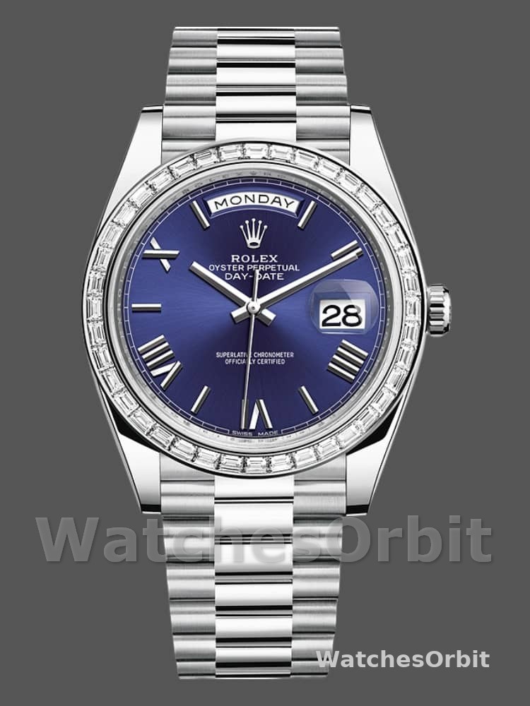 Rolex Day-Date 228396TBR Blue Dial Platinum Diamond Bezel 40mm Mens Replica Watch