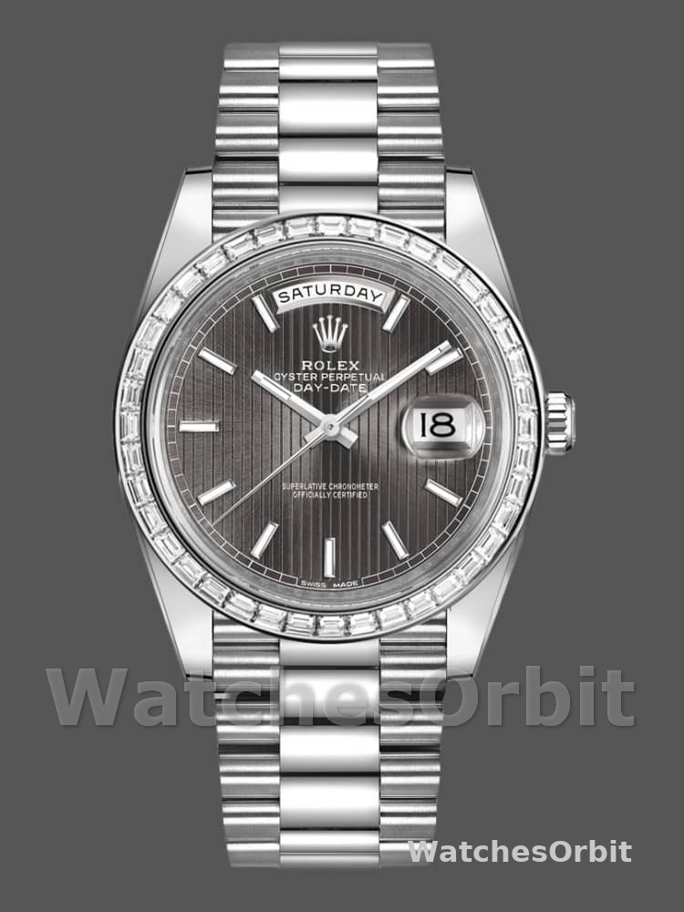 Rolex Day-Date 228396TBR Dark Rhodium Grey Dial Diamond Bezel 40mm Mens Replica Watch