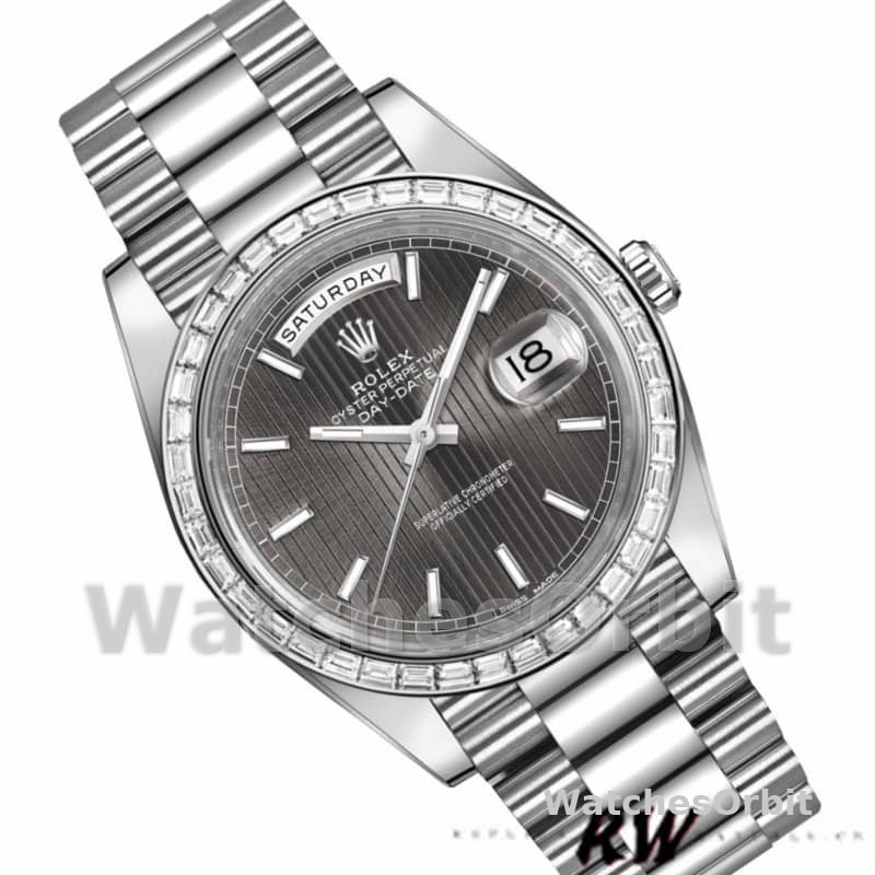 Rolex Day-Date 228396TBR Dark Rhodium Grey Dial Diamond Bezel 40mm Mens Replica Watch