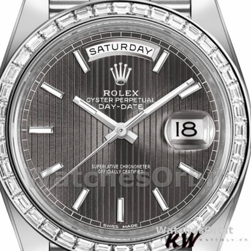 Rolex Day-Date 228396TBR Dark Rhodium Grey Dial Diamond Bezel 40mm Mens Replica Watch