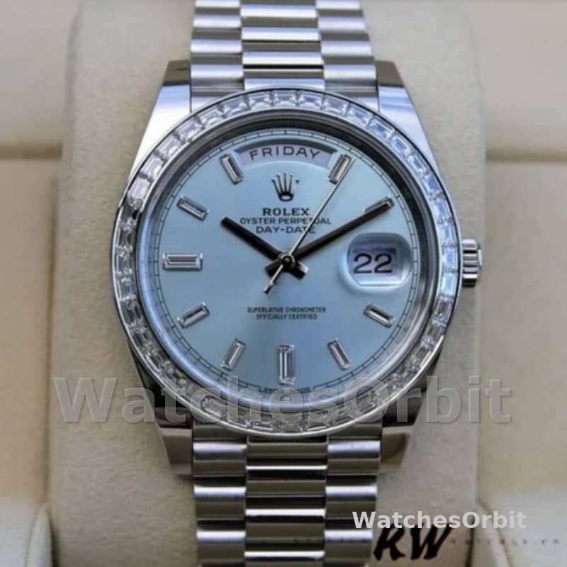 Rolex Day-Date 228396TBR Ice Blue Diamond Dial Diamond Bezel 40mm Mens Replica Watch