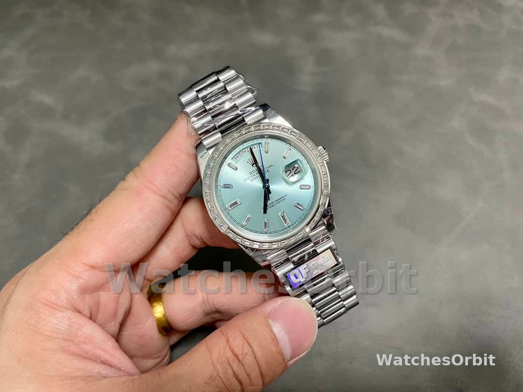 Rolex Day-Date 228396TBR Ice Blue Diamond Dial Diamond Bezel 40mm Mens Replica Watch