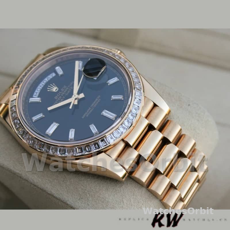 Rolex Day-Date 228398TBR Black Diamond Dial Diamond Bezel 40mm Mens Replica Watch