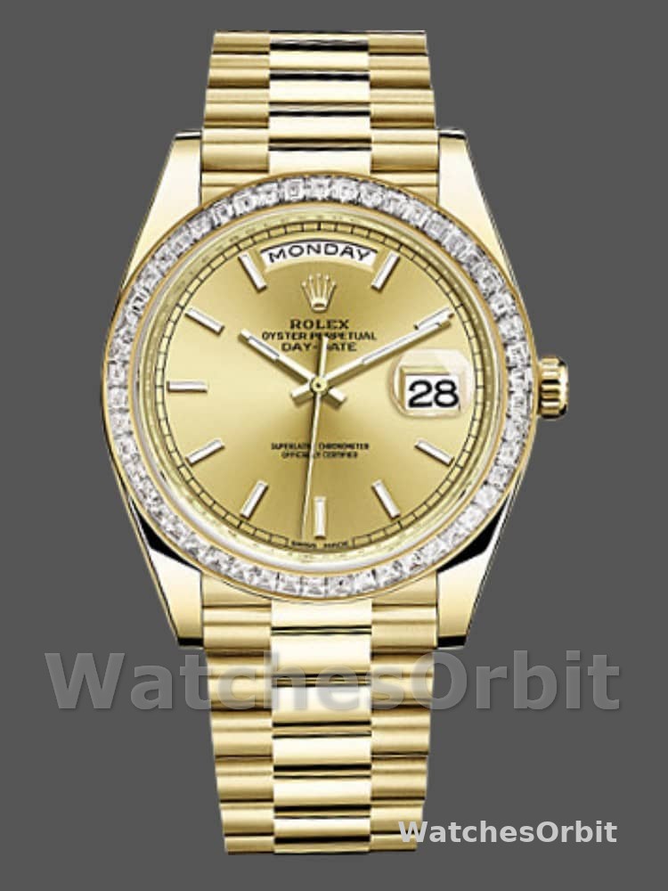 Rolex Day-Date 228398TBR Champagne Index Dial Diamond Bezel 40mm Mens Replica Watch