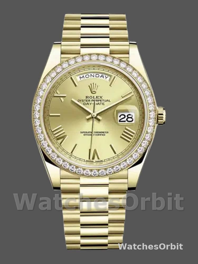 Rolex Day-Date 228398TBR Champagne Roman Numeral Dial Diamond Bezel 40mm Mens Replica Watch