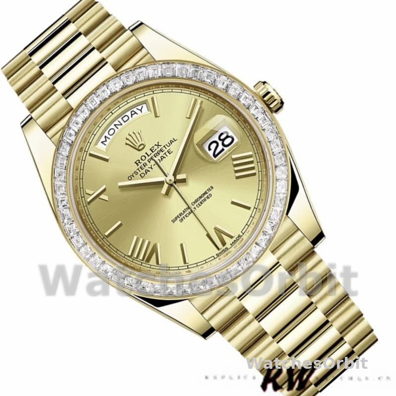 Rolex Day-Date 228398TBR Champagne Roman Numeral Dial Diamond Bezel 40mm Mens Replica Watch