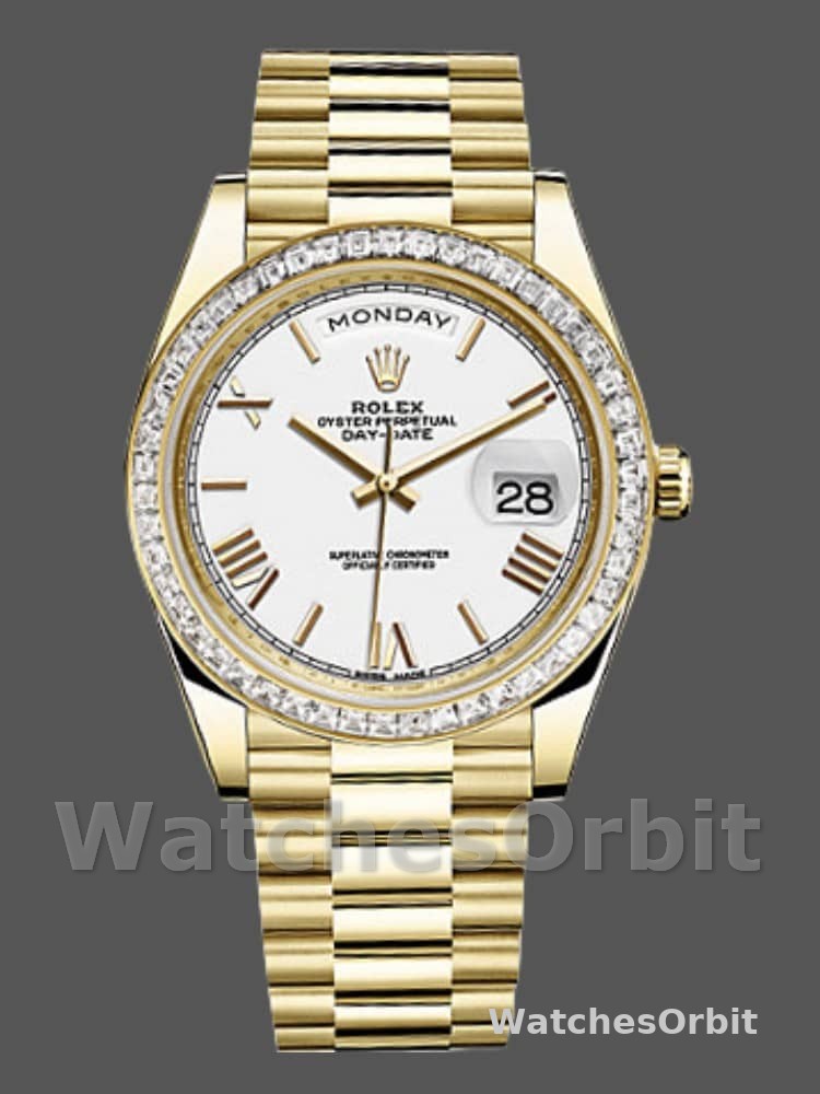 Rolex Day-Date 228398TBR White Roman Numeral Dial Diamond Bezel 40mm Mens Replica Watch