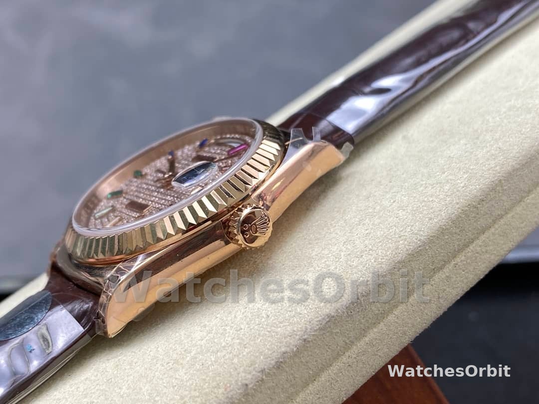 Rolex Day Date 36 Diamond Paved Dial Fluted Bezel 18K Everose gold 128235 0039 President Watch