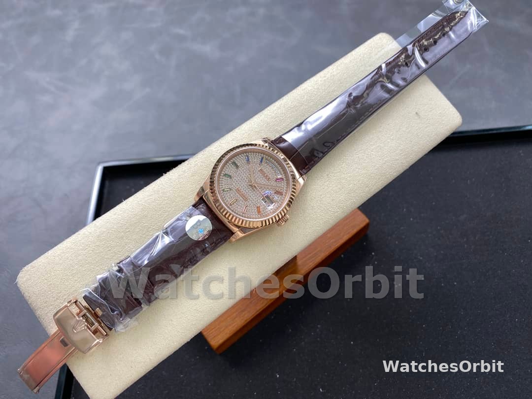 Rolex Day Date 36 Diamond Paved Dial Fluted Bezel 18K Everose gold 128235 0039 President Watch